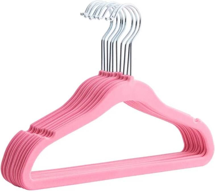 Acaza 20 Stuks Kinder Kledinghangers met Fluwelen Bekleding Kledinghangers voor Kindjes of Babies Roze