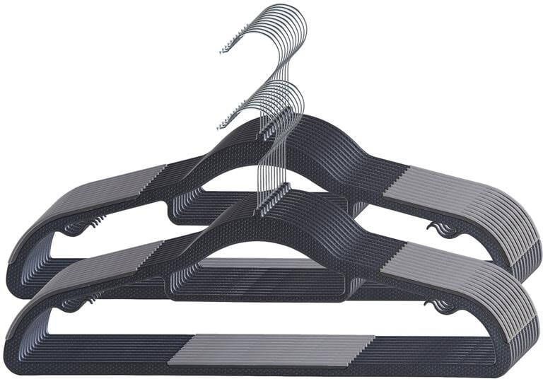 Acaza Kunststof kledinghangers Set van 20 antislip met broeklat of roklat zwart