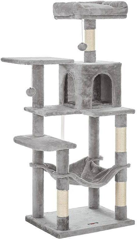 Acaza Grote Krabpaal voor meerdere Katten Kat Condo met Hangmat Kattenpaal 143 cm lichtgrijs
