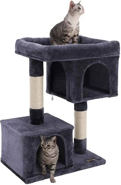 Acaza Katten Krabpaal met Aparte Huisjes en Hoge Kat Mand 60x40x84cm Donkergrijs