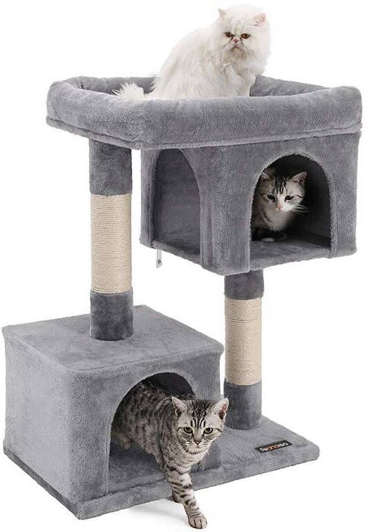 Acaza Katten Krabpaal met Aparte Huisjes en Hoge Kat Mand 60x40x84cm Grijs