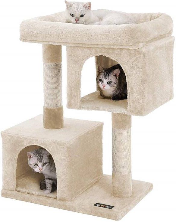 ACAZA Krabpaal met platform | Hokjes Sisal Paal voor Kat Beige