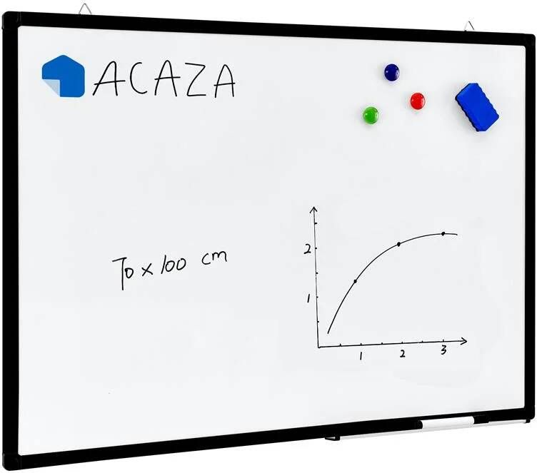 Acaza Magnetisch whiteboard 70x100cm Magneetbord Memobord met uitwisbare Stift Wisser en afleggoot zwarte Rand