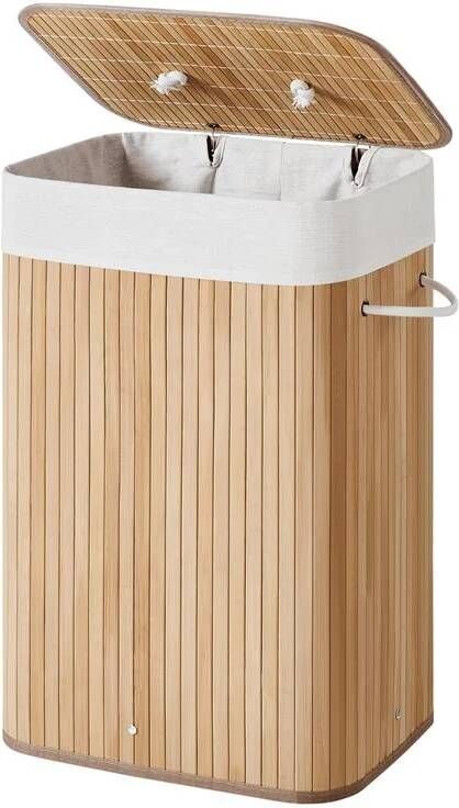 ACAZA Wasmand met deksel katoenen zak 72 liter 40x60x30 cm bamboe