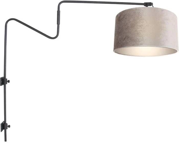 Anne Lighting wandlamp Linstrom zwart metaal velours stof schemerlamp E27 3722ZW