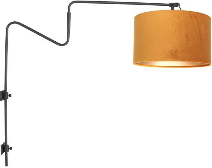 Anne Lighting wandlamp Linstrom zwart metaal velours stof schemerlamp E27 3723ZW