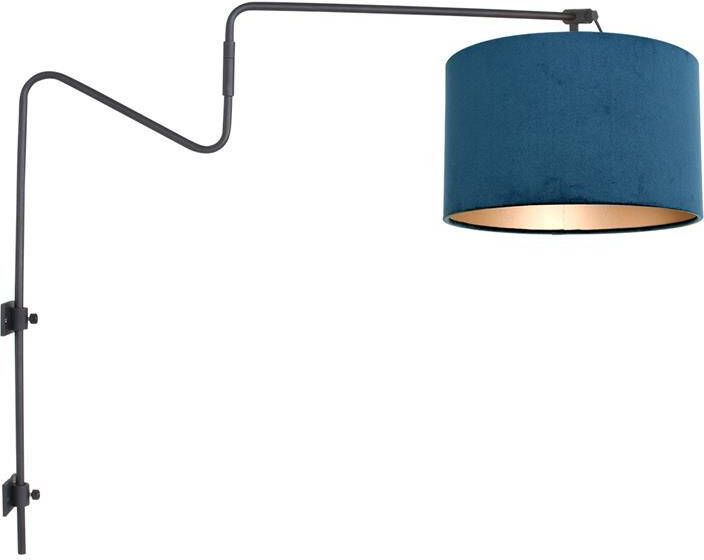 Anne Lighting wandlamp Linstrom zwart metaal velours stof schemerlamp E27 3727ZW