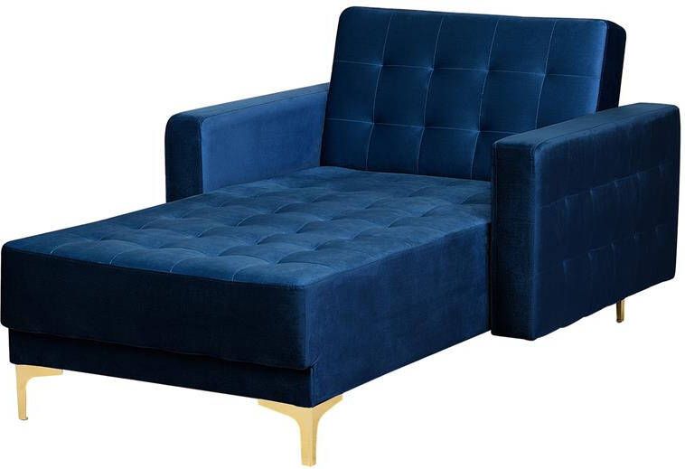Beliani -ABERDEEN-Chaise longue-Marineblauw-Symmetrisch-Fluweel
