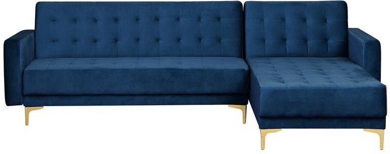 Beliani -ABERDEEN-Hoekslaapbank-Marineblauw-Linkerzijde-Fluweel