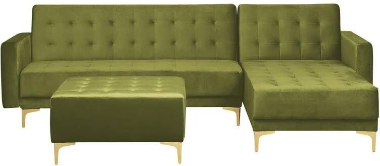 Beliani -ABERDEEN-Hoekslaapbank ottomaan-Groen-Links-267 cm-Fluweel