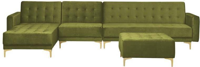 Beliani -ABERDEEN-Hoekslaapbank ottomaan-Groen-Rechts-347 cm-Fluweel