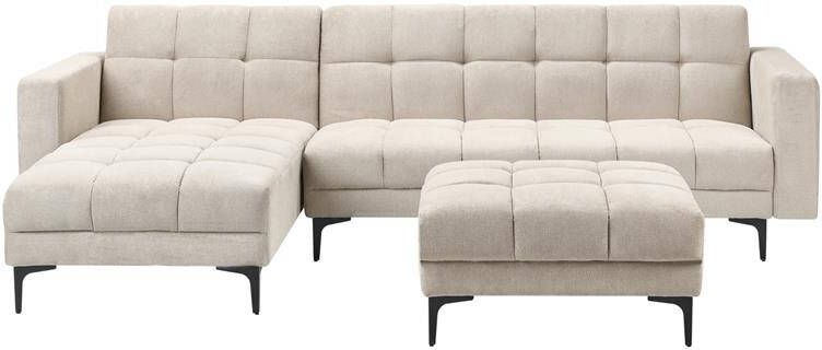 Beliani -ALNES-Hoekbank met ottomaan-Beige-Rechtszijdig-Polyester