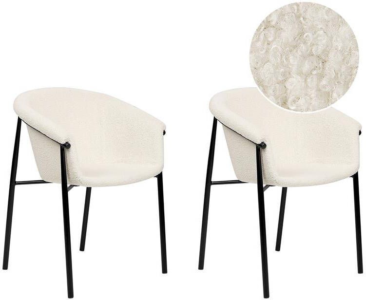 Beliani AMES Eetkamerstoel set van 2 Off-white Bouclé