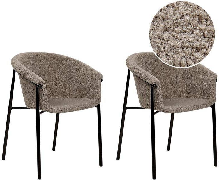Beliani AMES Eetkamerstoel set van 2 Taupe Bouclé