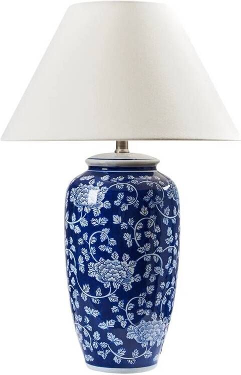 Beliani ANGELES Tafellamp Wit|Blauw Porselein|Linnen