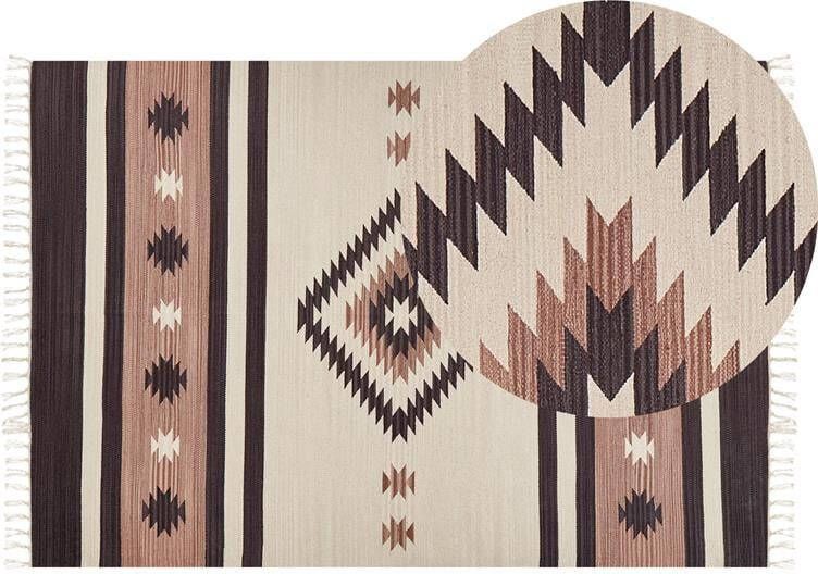 Beliani ARAGATS Vloerkleed Beige|bruin 140 x 200 cm Katoen