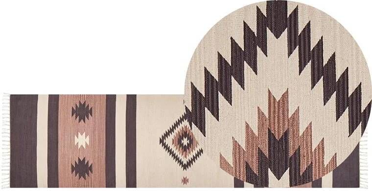 Beliani ARAGATS Vloerkleed Beige|bruin 80 x 300 cm Katoen