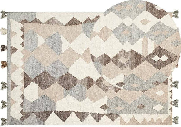 Beliani -ARALEZ-Kelim vloerkleed-Multicolor|Bruin-160 x 230 cm-Wol