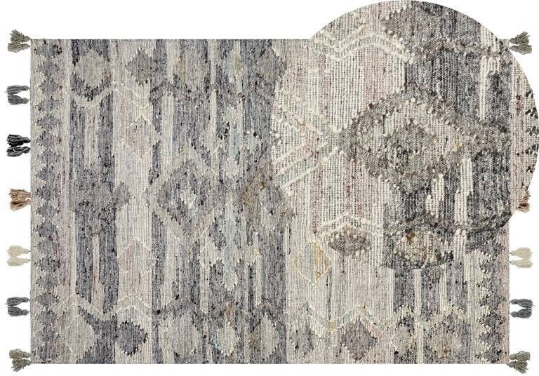 Beliani ARATASHEN Kelim vloerkleed Grijs 160 x 230 cm Wol
