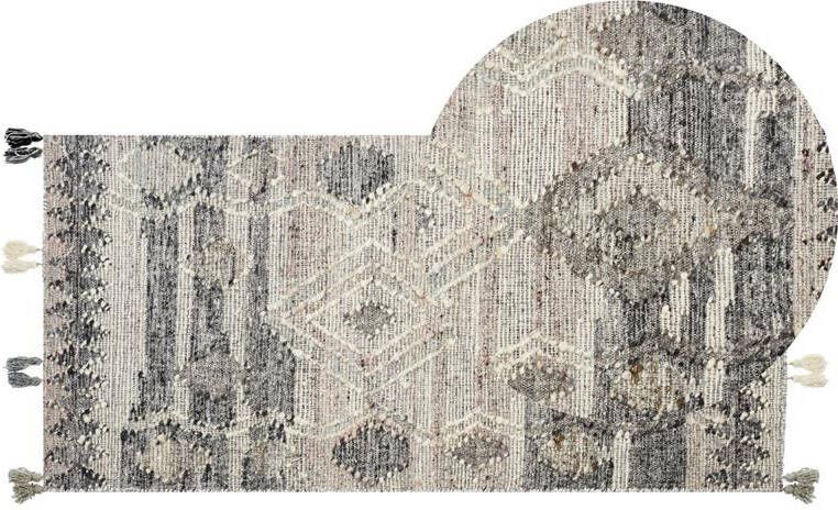 Beliani ARATASHEN Kelim vloerkleed Grijs 80 x 150 cm Wol