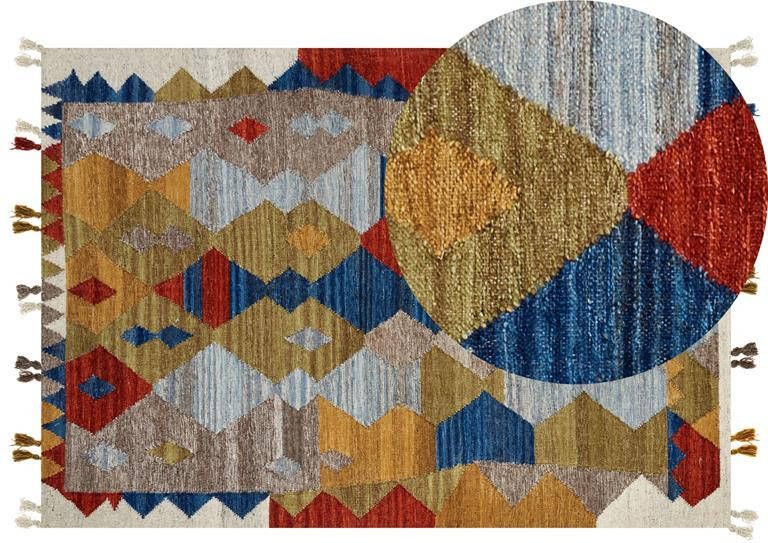 Beliani -ARZAKAN-Kelim vloerkleed-Multicolor|Blauw-160 x 230 cm-Wol