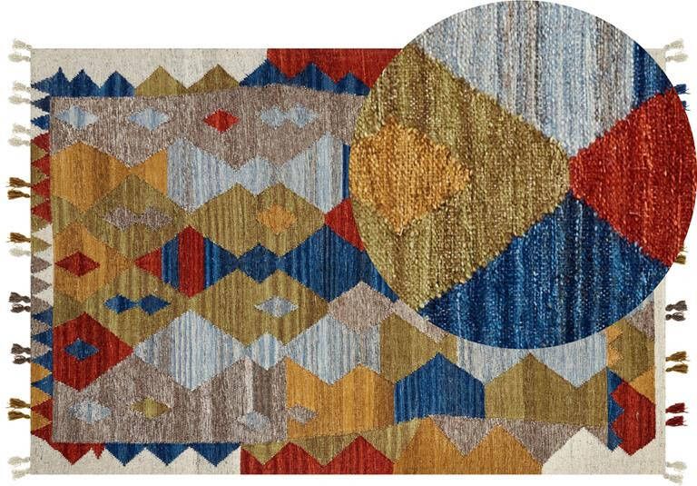 Beliani -ARZAKAN-Kelim vloerkleed-Multicolor|Blauw-200 x 300 cm-Wol