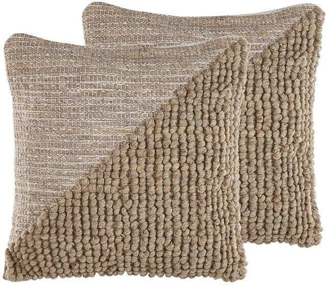 Beliani -ASLANAPA -Sierkussen set van 2-Beige-45 x 45 cm-Katoen