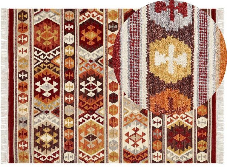 Beliani AYGAVAN Kelim vloerkleed Multicolor 160 x 230 cm Wol
