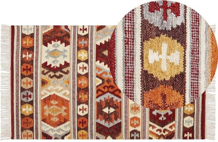 Beliani AYGAVAN Kelim vloerkleed Multicolor 80 x 150 cm Wol