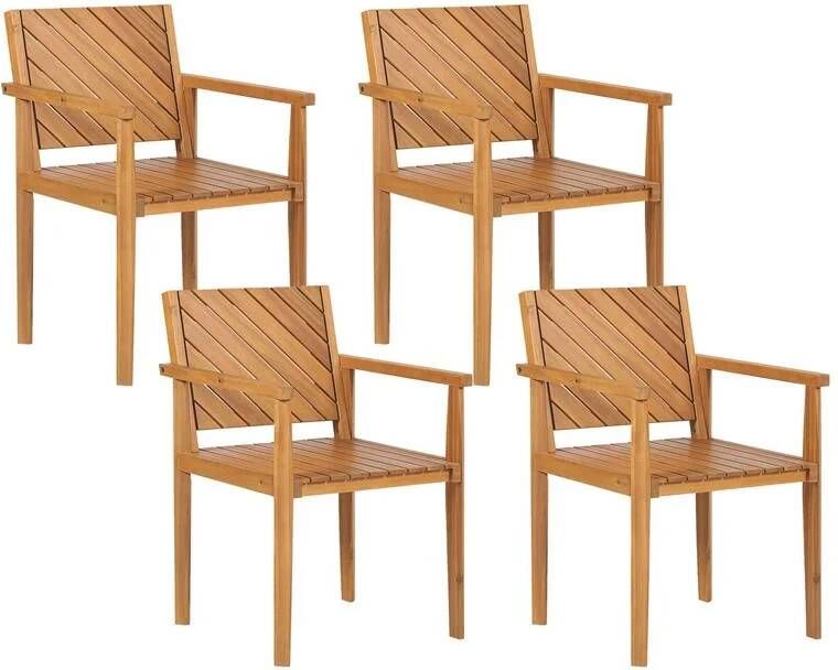 Beliani BARATTI Tuinstoelen set van 4 Lichtbruin Acaciahout