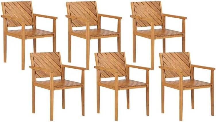 Beliani BARATTI Tuinstoelen set van 6 Lichtbruin Acaciahout