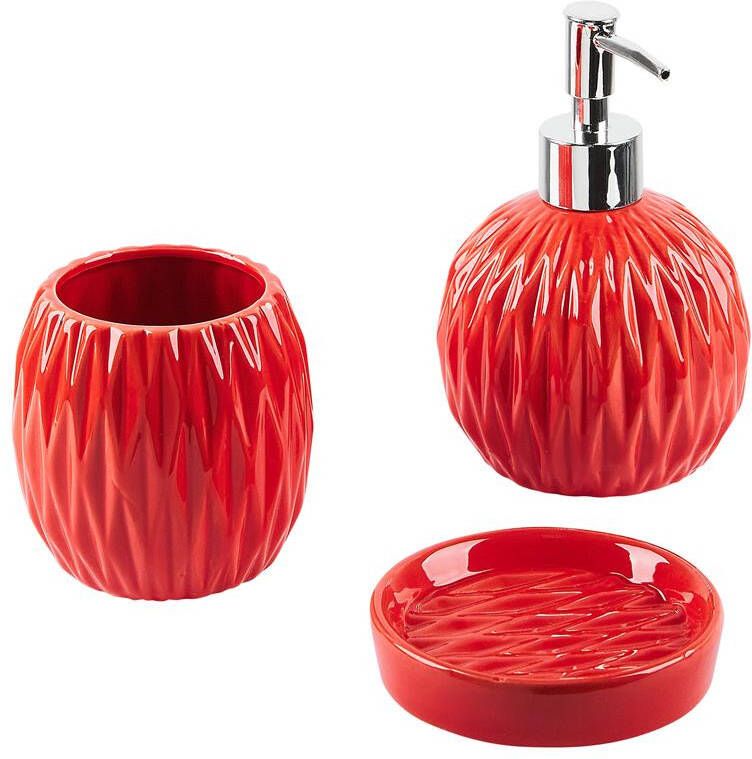 Beliani BELEM Badkameraccessoire set-Rood-Dolomiet