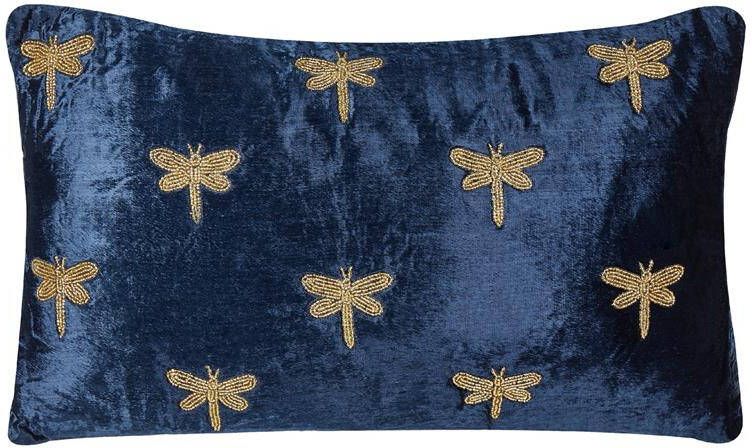 Beliani BLUESTEM Sierkussen Marineblauw 30 x 50 cm Fluweel