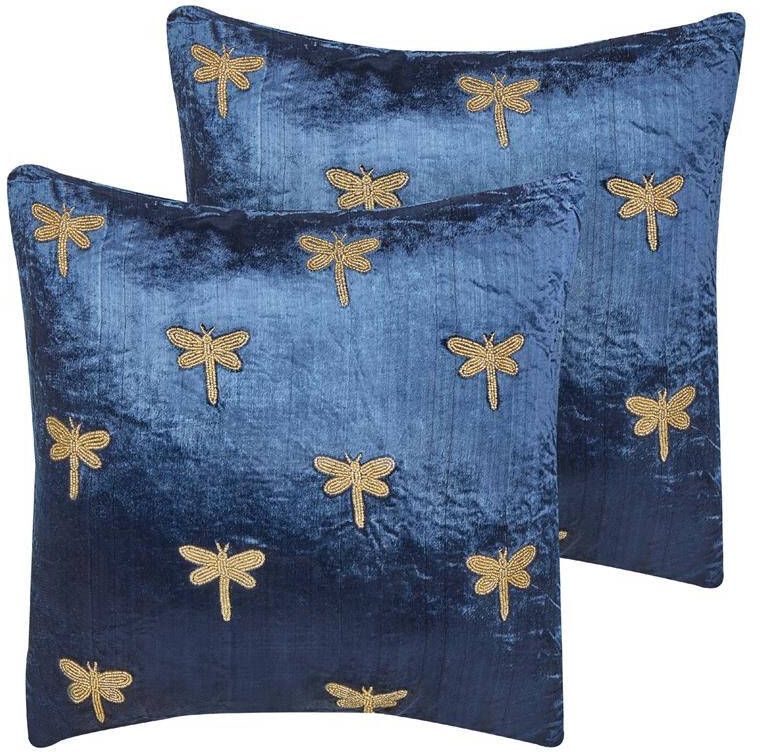 Beliani -BLUESTEM-Sierkussen set van 2-Marineblauw-45 x 45 cm-Fluweel