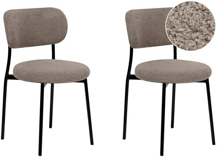 Beliani CASEY Eetkamerstoelen set van 2 Taupe Bouclé