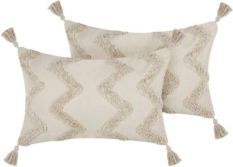 Beliani -CERINTHE -Sierkussen set van 2-Beige-40 x 60 cm-Katoen