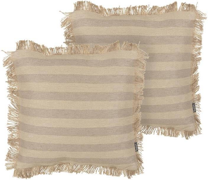 Beliani CIRSIUM Sierkussen set van 2 Beige 45 x 45 cm Jute