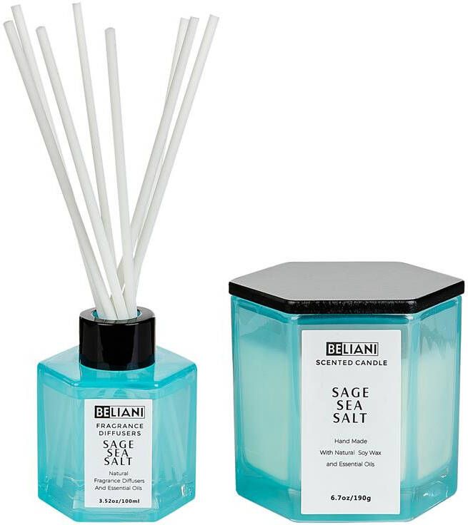 Beliani -CLASSY TINT-Geurkaars en geurstokjes-Salie Zeezout- Soja wax