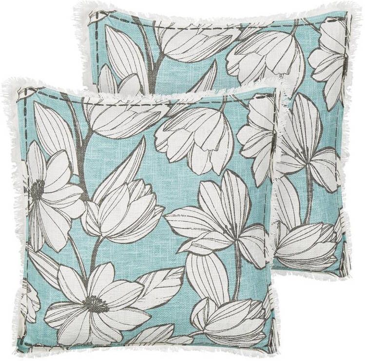 Beliani -CYANOTIS-Sierkussen set van 2-Wit|Blauw -45 x 45 cm-Katoen