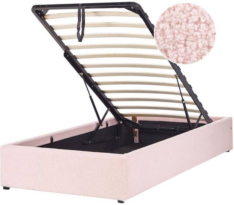 Beliani DINAN Eenpersoonsbed Roze 90 x 200 cm Bouclé