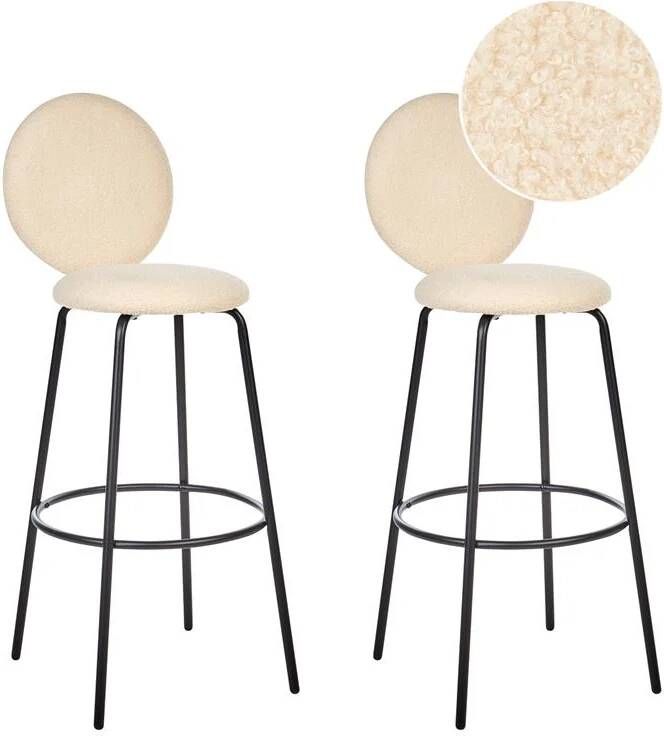 Beliani EMERY Barkruk set van 2 Lichtbeige Bouclé