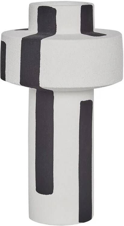 Beliani ESCOLAR Bloemenvaas Wit|Zwart 28 cm Steengoed