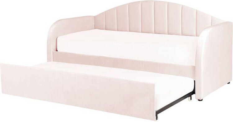 Beliani -EYBURIE-Onderschuifbed-Pastelroze-90 x 200 cm-Fluweel