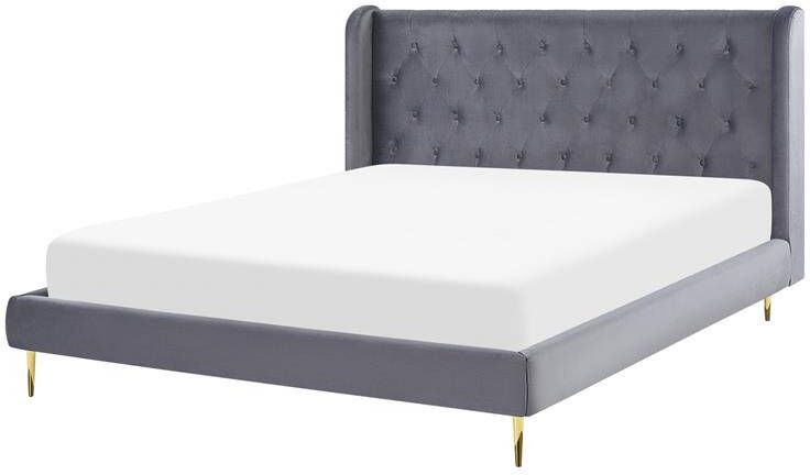 Beliani FORBACH Tweepersoonsbed Grijs 160 x 200 cm Fluweel