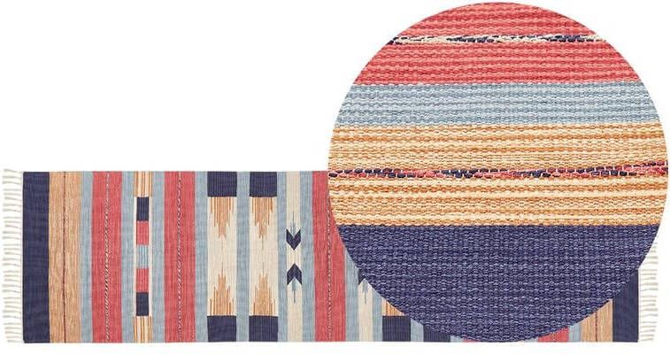 Beliani GANDZAK Vloerkleed Meerkleurig 80 x 300 cm Katoen
