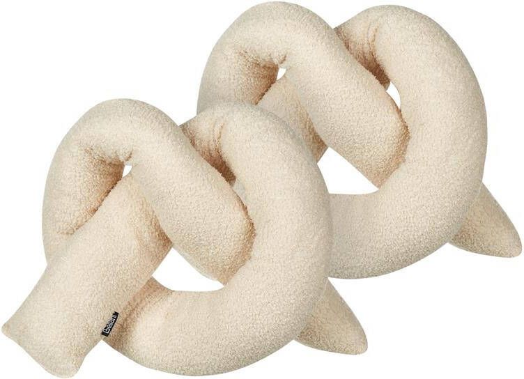 Beliani GLADIOLUS Knoopkussen set van 2 Beige Teddystof