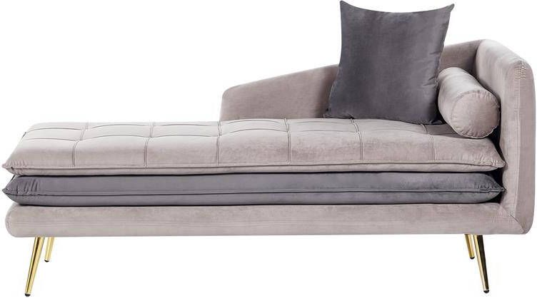 Beliani -GONESSE-Chaise longue-Beige|Grijs-Rechtszijdig-Fluweel