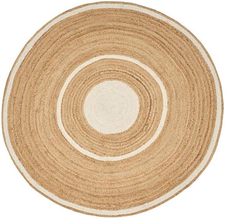 Beliani HALFELI Laagpolig vloerkleed Beige|Wit ø 140 cm Jute