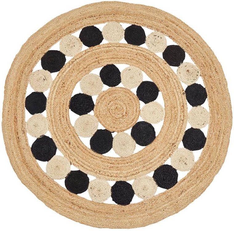 Beliani HOVIT Vloerkleed Beige|zwart 140 cm Jute