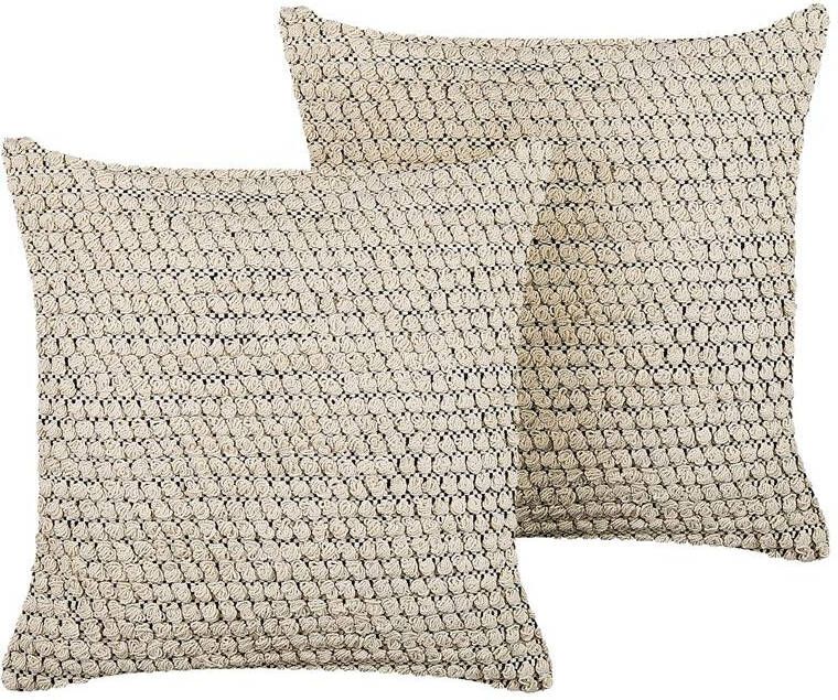 Beliani HOWEA Sierkussen set van 2 Beige 45 x 45 cm Katoen
